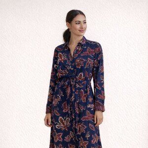 Liz Claiborne Vintage Paisley Shirt Dress Navy Floral Midi Large